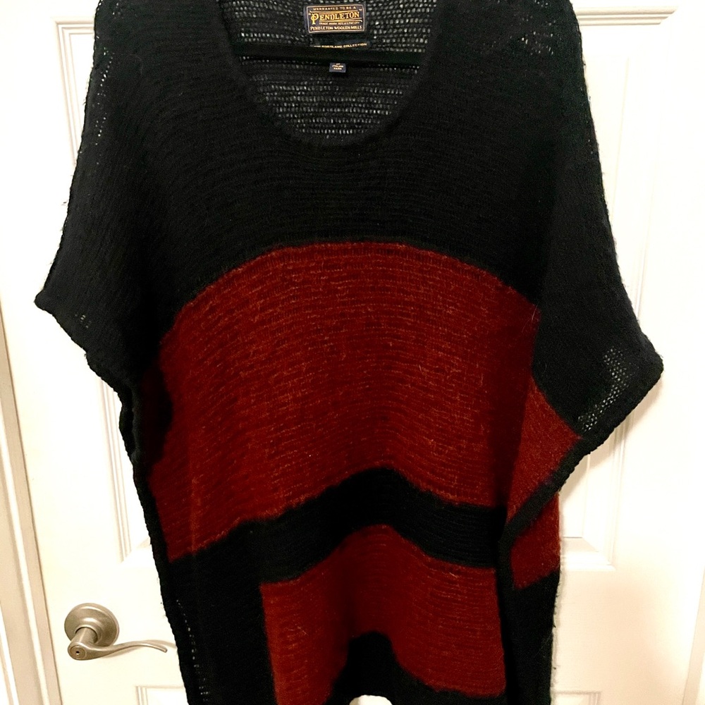 Pendleton Black & Red Knit Poncho O/S